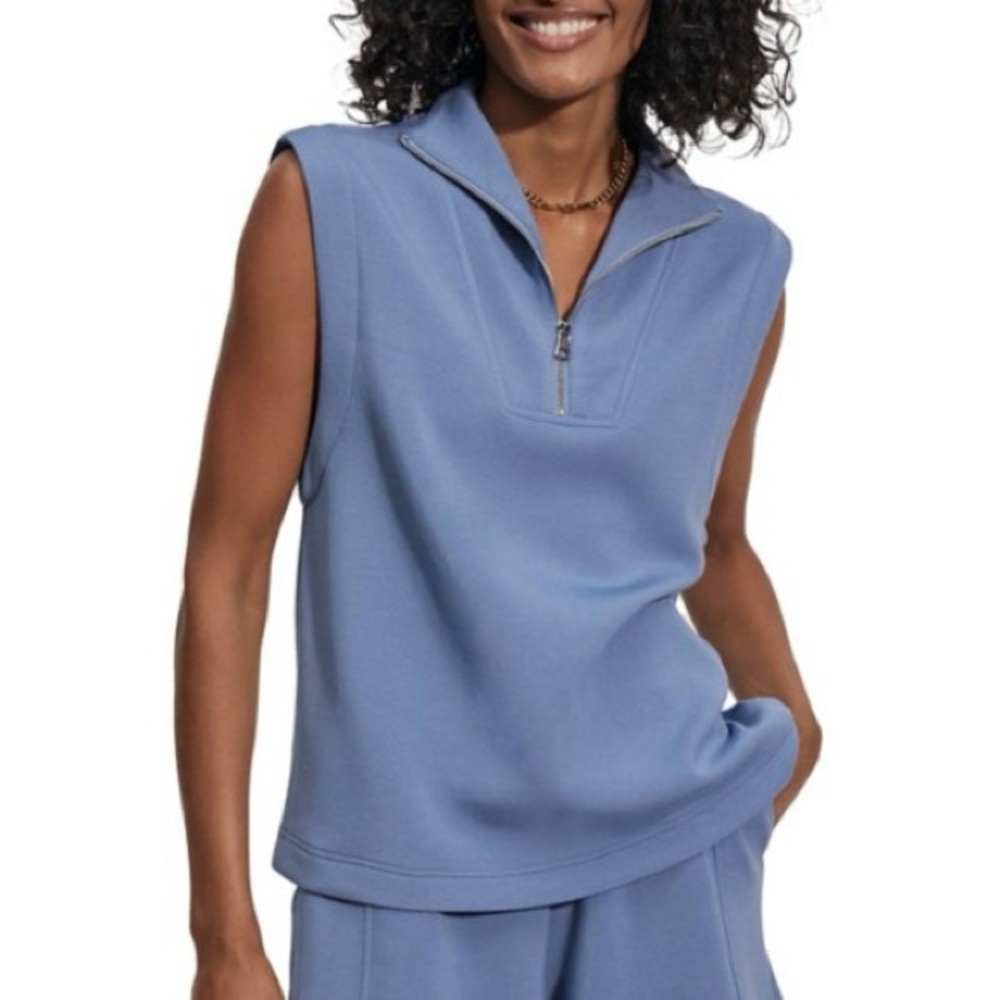 Varley Sleeveless Zip-Neck Tank in Dusty Blue